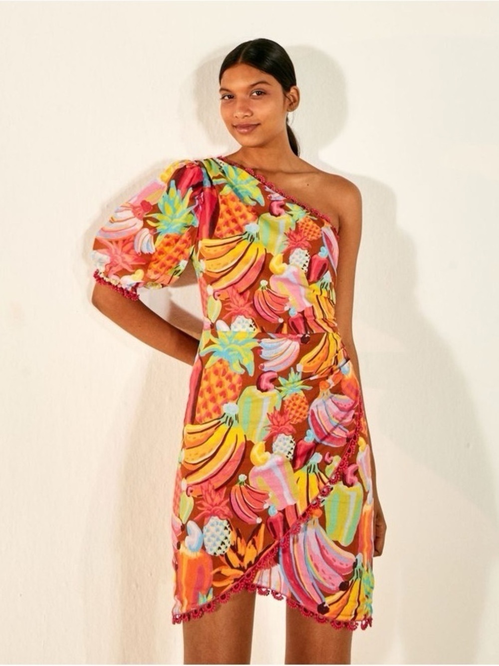 Farm Rio Fruit Salad Mini Dress One Shoulder